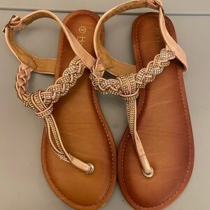 HOT Tomato Sandal girls size 4 rose gold pink rhinestones